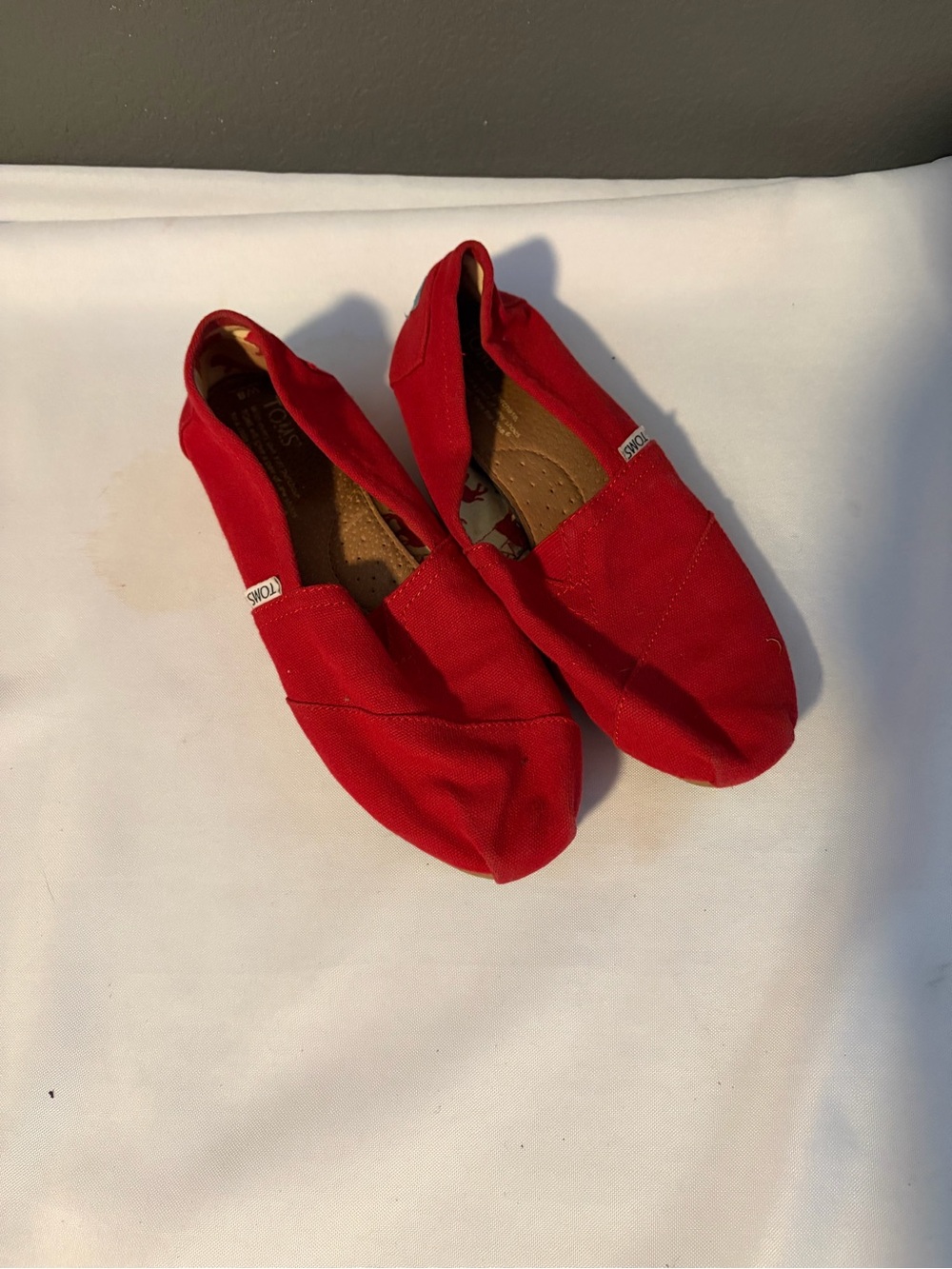 Toms Red Canvas Slip-On Moccasins for Women